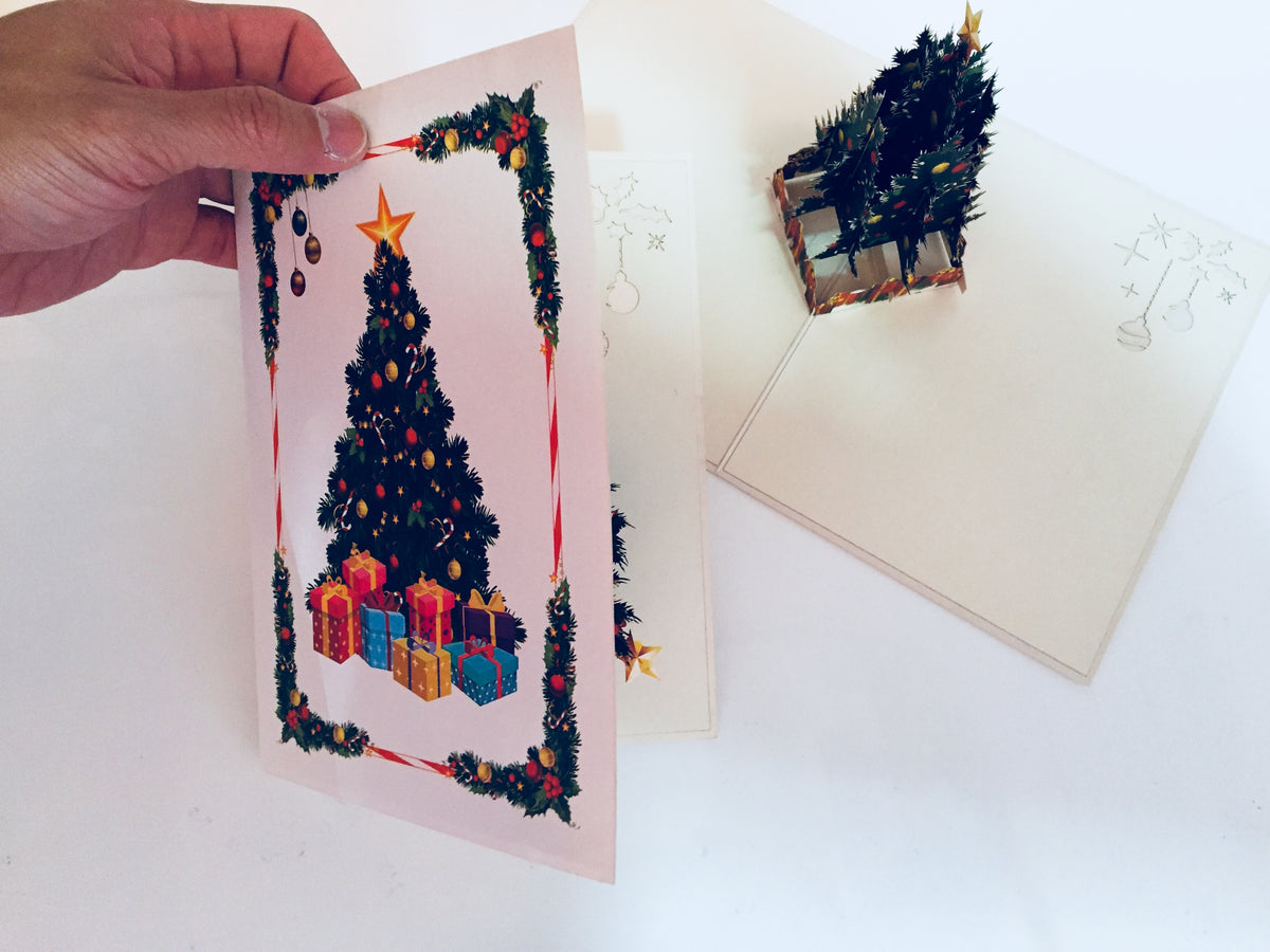 Metallic Victorian Classic Style Christmas Tree Origami Pop Cards 3D Pop Up Greeting Card Merry Christmas Thank You Handmade Best Wishes Blank Card Gift Happy Holidays Celebrate the Special Day Party