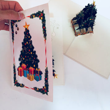 Metallic Victorian Classic Style Christmas Tree Origami Pop Cards 3D Pop Up Greeting Card Merry Christmas Thank You Handmade Best Wishes Blank Card Gift Happy Holidays Celebrate the Special Day Party