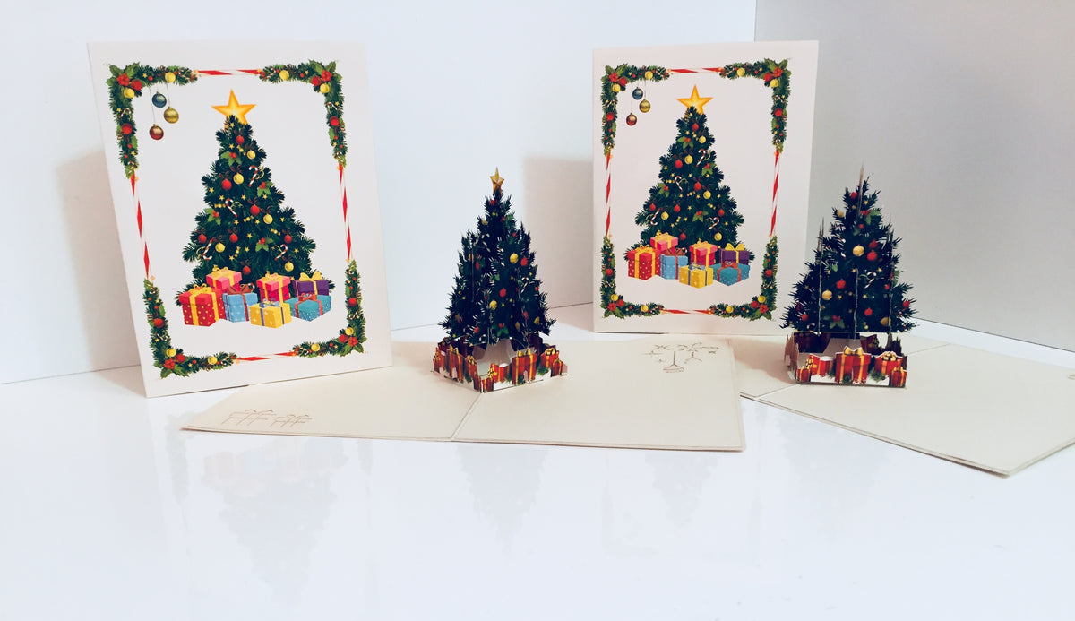 Metallic Victorian Classic Style Christmas Tree Origami Pop Cards 3D Pop Up Greeting Card Merry Christmas Thank You Handmade Best Wishes Blank Card Gift Happy Holidays Celebrate the Special Day Party