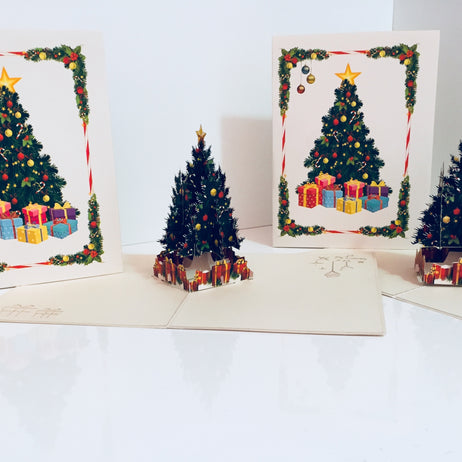 Metallic Victorian Classic Style Christmas Tree Origami Pop Cards 3D Pop Up Greeting Card Merry Christmas Thank You Handmade Best Wishes Blank Card Gift Happy Holidays Celebrate the Special Day Party