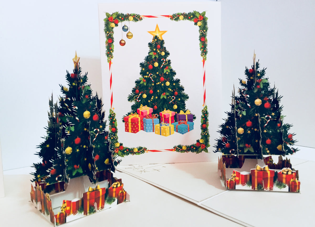 Metallic Victorian Classic Style Christmas Tree Origami Pop Cards 3D Pop Up Greeting Card Merry Christmas Thank You Handmade Best Wishes Blank Card Gift Happy Holidays Celebrate the Special Day Party