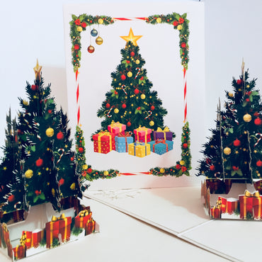 Metallic Victorian Classic Style Christmas Tree Origami Pop Cards 3D Pop Up Greeting Card Merry Christmas Thank You Handmade Best Wishes Blank Card Gift Happy Holidays Celebrate the Special Day Party