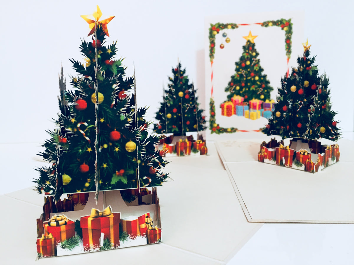 Metallic Victorian Classic Style Christmas Tree Origami Pop Cards 3D Pop Up Greeting Card Merry Christmas Thank You Handmade Best Wishes Blank Card Gift Happy Holidays Celebrate the Special Day Party