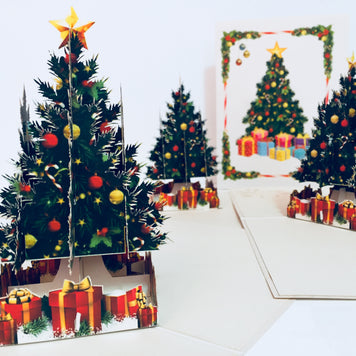 Metallic Victorian Classic Style Christmas Tree Origami Pop Cards 3D Pop Up Greeting Card Merry Christmas Thank You Handmade Best Wishes Blank Card Gift Happy Holidays Celebrate the Special Day Party