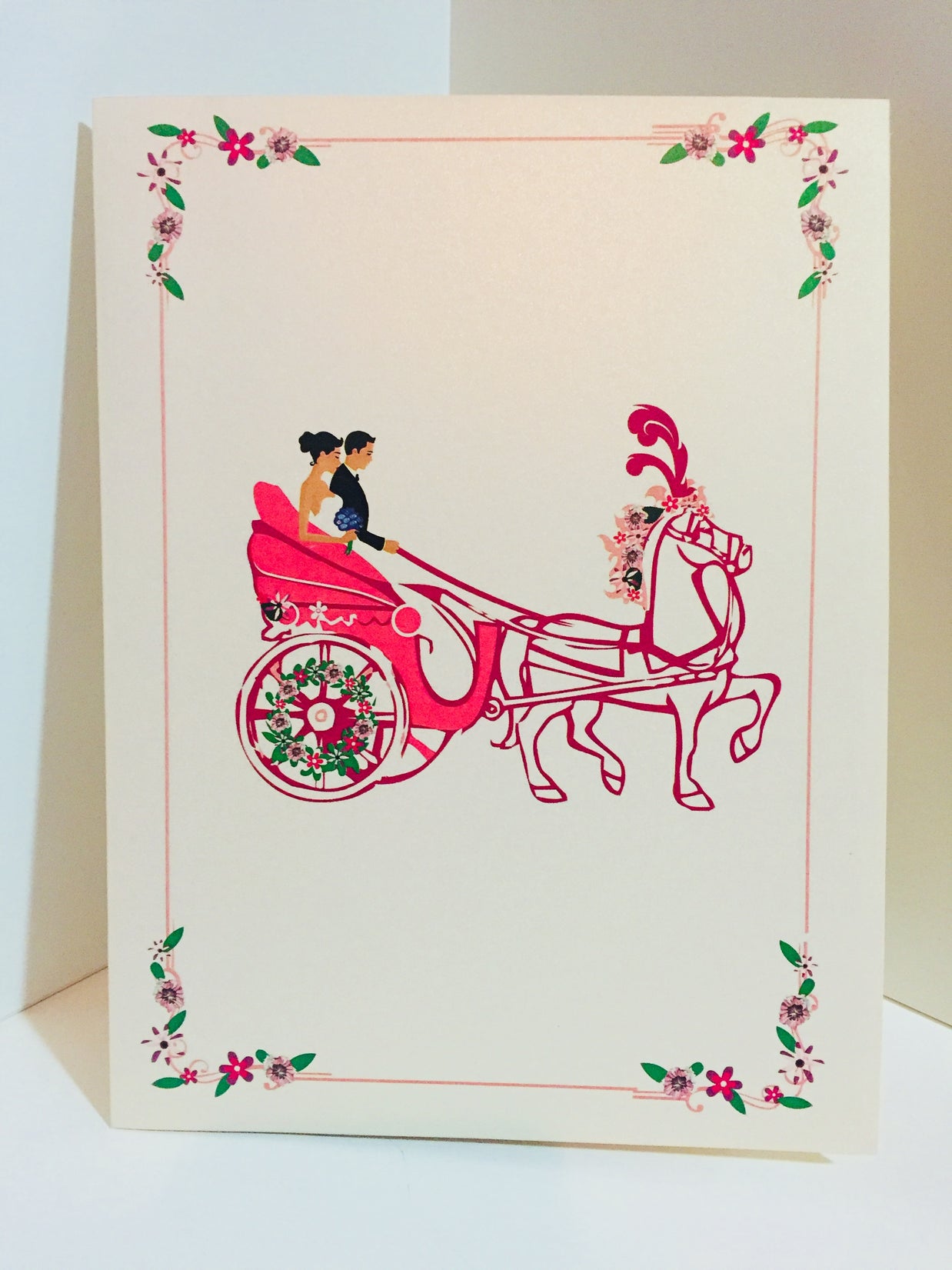 Metallic Wedding Carriage Classic 3D POP UP GREETING CARD - Created by Origami Pop Cards – 3D Pop Up Greeting Cards, Australian Design & Handmade, 3D Pop Up Magical Paper Cards, Handmade Pop Up Cards Celebrate Love Anniversary Heart Fell and Romantic