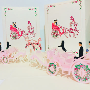 Metallic Wedding Carriage Classic 3D POP UP GREETING CARD - Created by Origami Pop Cards – 3D Pop Up Greeting Cards, Australian Design & Handmade, 3D Pop Up Magical Paper Cards, Handmade Pop Up Cards Celebrate Love Anniversary Heart Fell and Romantic