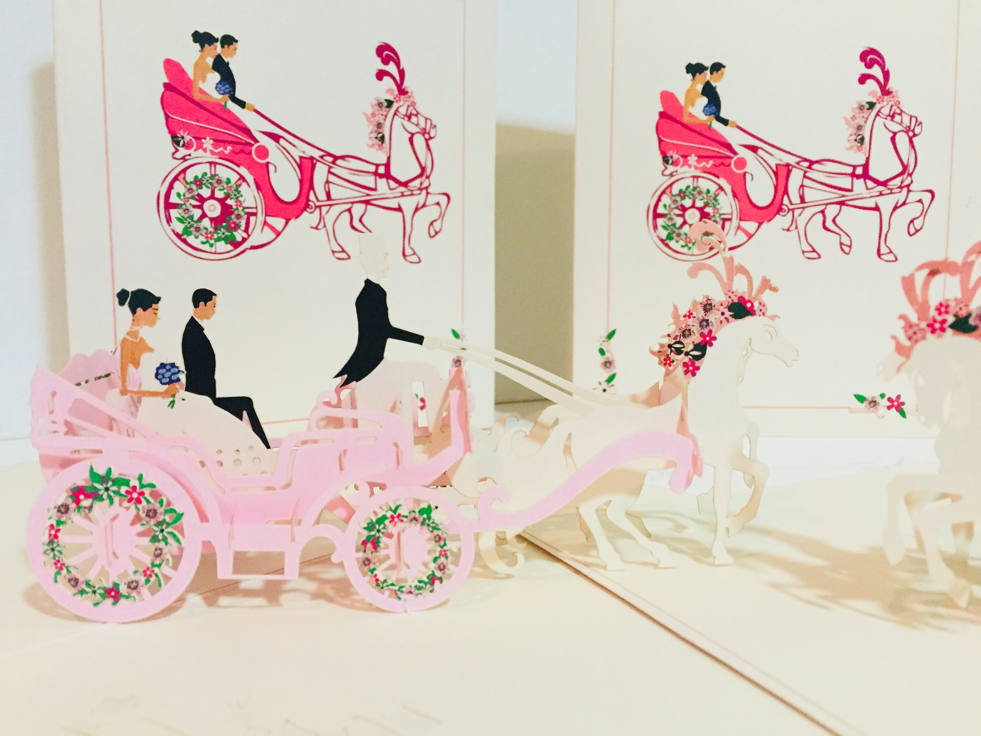 Metallic Wedding Carriage Classic 3D POP UP GREETING CARD - Created by Origami Pop Cards – 3D Pop Up Greeting Cards, Australian Design & Handmade, 3D Pop Up Magical Paper Cards, Handmade Pop Up Cards Celebrate Love Anniversary Heart Fell and Romantic