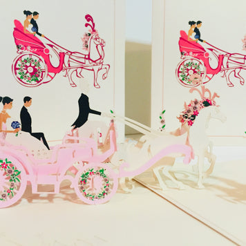 Metallic Wedding Carriage Classic 3D POP UP GREETING CARD - Created by Origami Pop Cards – 3D Pop Up Greeting Cards, Australian Design & Handmade, 3D Pop Up Magical Paper Cards, Handmade Pop Up Cards Celebrate Love Anniversary Heart Fell and Romantic