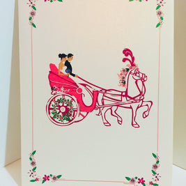 Metallic Wedding Carriage Classic 3D POP UP GREETING CARD - Created by Origami Pop Cards – 3D Pop Up Greeting Cards, Australian Design & Handmade, 3D Pop Up Magical Paper Cards, Handmade Pop Up Cards Celebrate Love Anniversary Heart Fell and Romantic