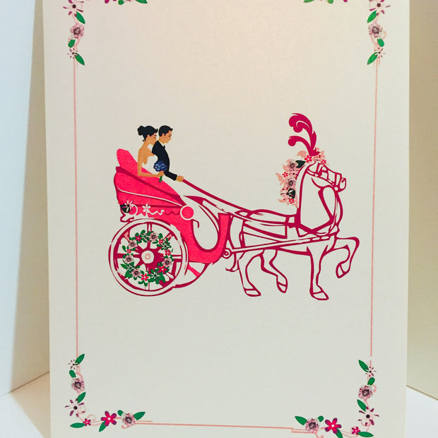 Metallic Wedding Carriage Classic 3D POP UP GREETING CARD - Created by Origami Pop Cards – 3D Pop Up Greeting Cards, Australian Design & Handmade, 3D Pop Up Magical Paper Cards, Handmade Pop Up Cards Celebrate Love Anniversary Heart Fell and Romantic