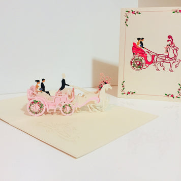 Metallic Wedding Carriage Classic 3D POP UP GREETING CARD - Created by Origami Pop Cards – 3D Pop Up Greeting Cards, Australian Design & Handmade, 3D Pop Up Magical Paper Cards, Handmade Pop Up Cards Celebrate Love Anniversary Heart Fell and Romantic