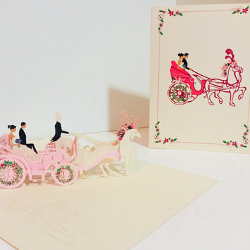 Metallic Wedding Carriage Classic 3D POP UP GREETING CARD - Created by Origami Pop Cards – 3D Pop Up Greeting Cards, Australian Design & Handmade, 3D Pop Up Magical Paper Cards, Handmade Pop Up Cards Celebrate Love Anniversary Heart Fell and Romantic