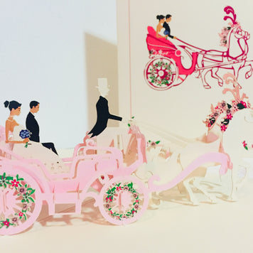 Metallic Wedding Carriage Classic 3D POP UP GREETING CARD - Created by Origami Pop Cards – 3D Pop Up Greeting Cards, Australian Design & Handmade, 3D Pop Up Magical Paper Cards, Handmade Pop Up Cards Celebrate Love Anniversary Heart Fell and Romantic