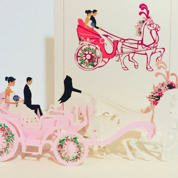 Metallic Wedding Carriage Classic 3D POP UP GREETING CARD - Created by Origami Pop Cards – 3D Pop Up Greeting Cards, Australian Design & Handmade, 3D Pop Up Magical Paper Cards, Handmade Pop Up Cards Celebrate Love Anniversary Heart Fell and Romantic