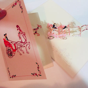 Metallic Wedding Carriage Classic 3D POP UP GREETING CARD - Created by Origami Pop Cards – 3D Pop Up Greeting Cards, Australian Design & Handmade, 3D Pop Up Magical Paper Cards, Handmade Pop Up Cards Celebrate Love Anniversary Heart Fell and Romantic