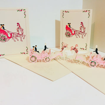 Metallic Wedding Carriage Classic 3D POP UP GREETING CARD - Created by Origami Pop Cards – 3D Pop Up Greeting Cards, Australian Design & Handmade, 3D Pop Up Magical Paper Cards, Handmade Pop Up Cards Celebrate Love Anniversary Heart Fell and Romantic