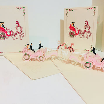 Metallic Wedding Carriage Classic 3D POP UP GREETING CARD - Created by Origami Pop Cards – 3D Pop Up Greeting Cards, Australian Design & Handmade, 3D Pop Up Magical Paper Cards, Handmade Pop Up Cards Celebrate Love Anniversary Heart Fell and Romantic