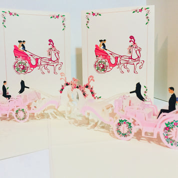 Metallic Wedding Carriage Classic 3D POP UP GREETING CARD - Created by Origami Pop Cards – 3D Pop Up Greeting Cards, Australian Design & Handmade, 3D Pop Up Magical Paper Cards, Handmade Pop Up Cards Celebrate Love Anniversary Heart Fell and Romantic