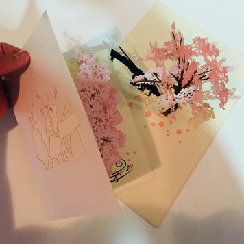 Symphony WHITE Orchestra Music Band under Cherry Blossom Tree 3D POP UP GREETING CARD - Created by Origami Pop Cards Australian Design & Handmade 3D Pop Up Magical Paper Cards Handmade Cards Happy Valentine's Day Celebrate Love Heart Fell and Romantic