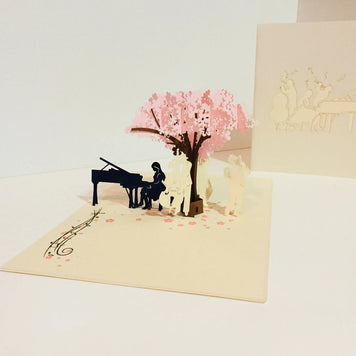 Symphony WHITE Orchestra Music Band under Cherry Blossom Tree 3D POP UP GREETING CARD - Created by Origami Pop Cards Australian Design & Handmade 3D Pop Up Magical Paper Cards Handmade Cards Happy Valentine's Day Celebrate Love Heart Fell and Romantic