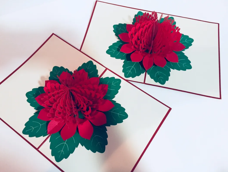 Metallic Red Waratah Australian Native Flower Origami Pop Cards 3D Pop Up Greeting Card Happy Birthday Thank You Handmade Gift Thinking of You Blank Card for Any Occasion Happy Mother's Day Happy Father's Australiana Celebrate and Romantic