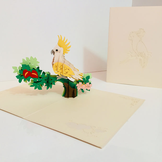 Metallic White Sulphur-Crested Cockatoo Bird Origami Pop Cards 3D Pop Up Greeting Card Happy Birthday Thank You Handmade Gift Thinking of You Blank Card for Any Occasion Happy Mother's Day Happy Father's Australiana Birds