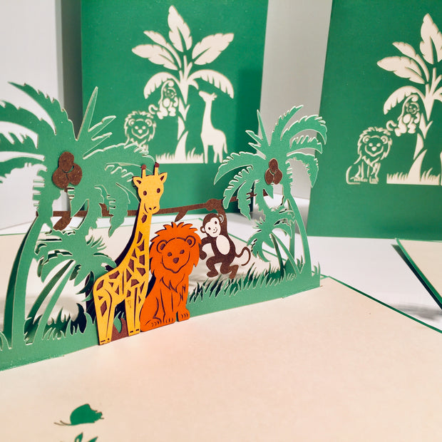 Monkey, Lion & Giraffe Jungle Zoo Origami Pop Cards 3D Pop Up Greeting Card Thank You Handmade Gift Thinking of You Happy Birthday Occasion Australiana Celebrate the Beauty and Happiness During Special Day Best Wishes Gift