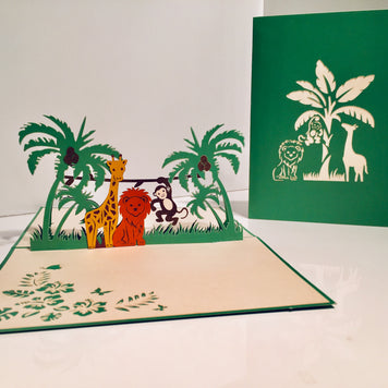 Monkey, Lion & Giraffe Jungle Zoo Origami Pop Cards 3D Pop Up Greeting Card Thank You Handmade Gift Thinking of You Happy Birthday Occasion Australiana Celebrate the Beauty and Happiness During Special Day Best Wishes Gift