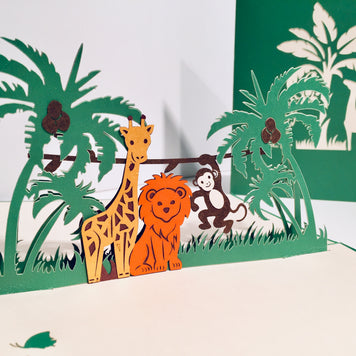 Monkey, Lion & Giraffe Jungle Zoo Origami Pop Cards 3D Pop Up Greeting Card Thank You Handmade Gift Thinking of You Happy Birthday Occasion Australiana Celebrate the Beauty and Happiness During Special Day Best Wishes Gift