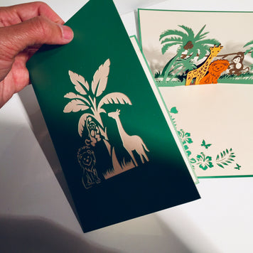 Monkey, Lion & Giraffe Jungle Zoo Origami Pop Cards 3D Pop Up Greeting Card Thank You Handmade Gift Thinking of You Happy Birthday Occasion Australiana Celebrate the Beauty and Happiness During Special Day Best Wishes Gift