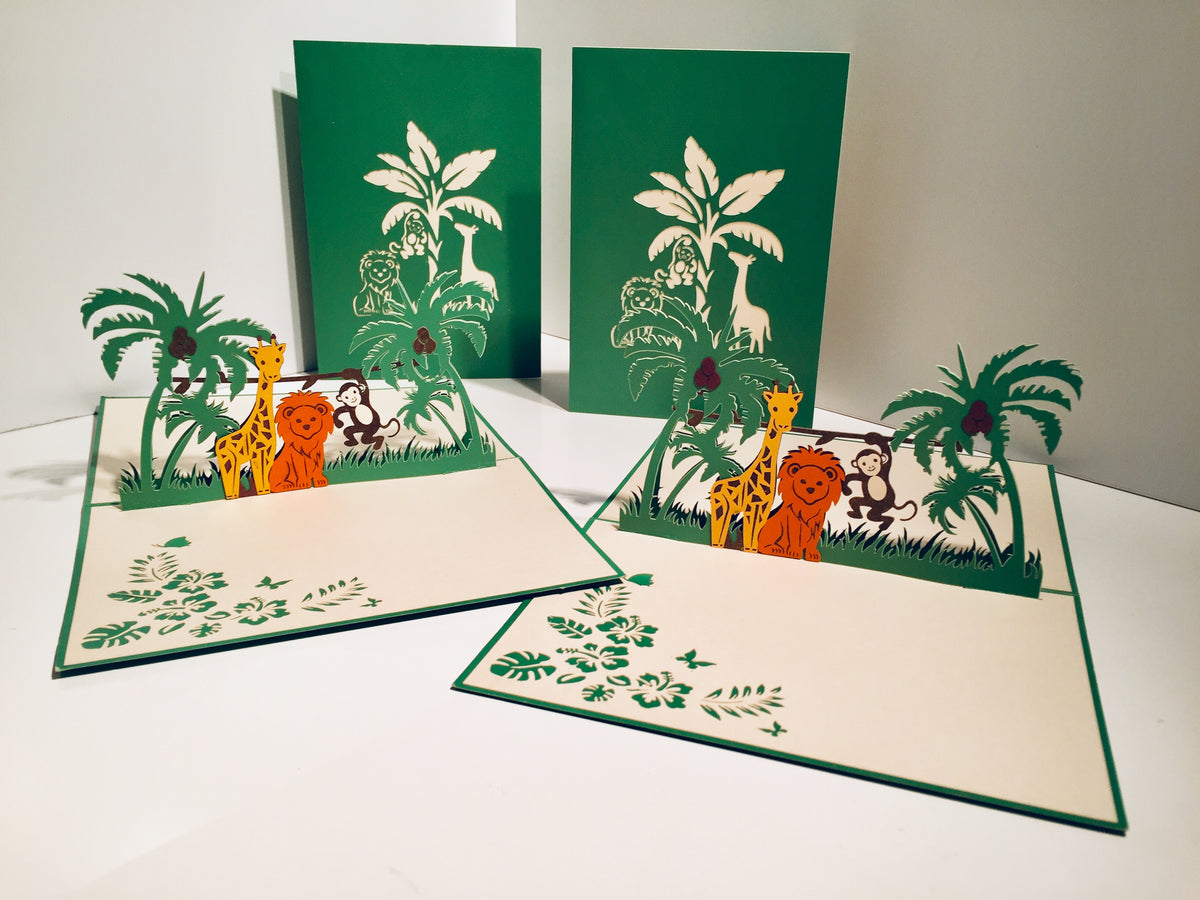 Monkey, Lion & Giraffe Jungle Zoo Origami Pop Cards 3D Pop Up Greeting Card Thank You Handmade Gift Thinking of You Happy Birthday Occasion Australiana Celebrate the Beauty and Happiness During Special Day Best Wishes Gift