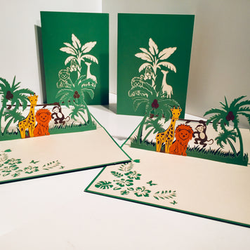 Monkey, Lion & Giraffe Jungle Zoo Origami Pop Cards 3D Pop Up Greeting Card Thank You Handmade Gift Thinking of You Happy Birthday Occasion Australiana Celebrate the Beauty and Happiness During Special Day Best Wishes Gift
