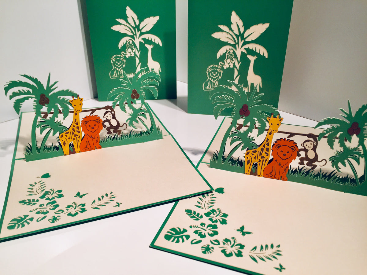 Monkey, Lion & Giraffe Jungle Zoo Origami Pop Cards 3D Pop Up Greeting Card Thank You Handmade Gift Thinking of You Happy Birthday Occasion Australiana Celebrate the Beauty and Happiness During Special Day Best Wishes Gift
