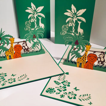 Monkey, Lion & Giraffe Jungle Zoo Origami Pop Cards 3D Pop Up Greeting Card Thank You Handmade Gift Thinking of You Happy Birthday Occasion Australiana Celebrate the Beauty and Happiness During Special Day Best Wishes Gift
