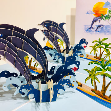 Mother & Baby Dolphins Origami Pop Cards 3D Pop Up Greeting Card Happy Birthday Thank You Handmade Gift Thinking of You Blank Card for Any Occasion Happy Mother's Day Happy Father's Australiana Celebrate the Beauty of Flower