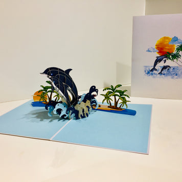 Mother & Baby Dolphins Origami Pop Cards 3D Pop Up Greeting Card Happy Birthday Thank You Handmade Gift Thinking of You Blank Card for Any Occasion Happy Mother's Day Happy Father's Australiana Celebrate the Beauty of Flower