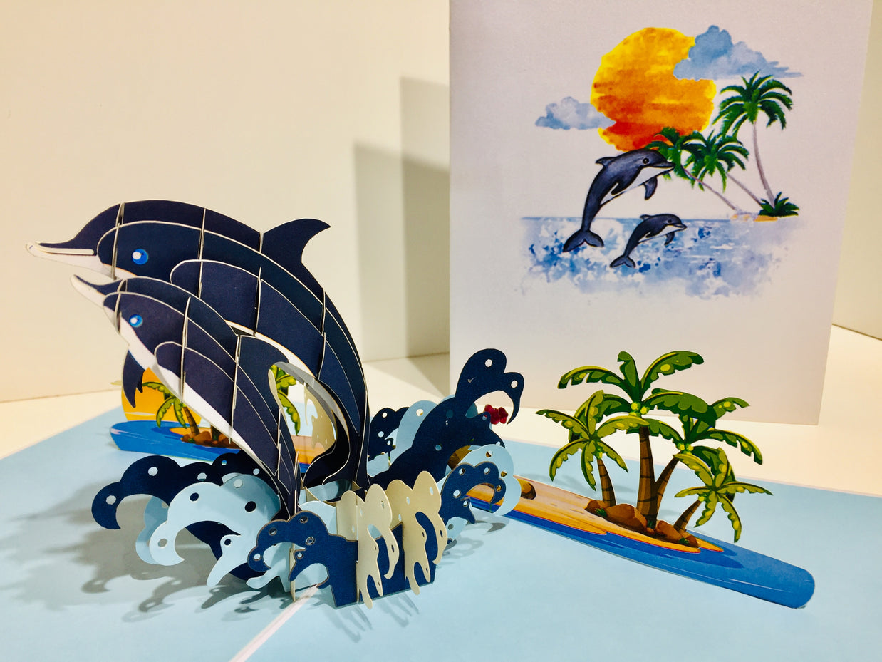 Mother & Baby Dolphins Origami Pop Cards 3D Pop Up Greeting Card Happy Birthday Thank You Handmade Gift Thinking of You Blank Card for Any Occasion Happy Mother's Day Happy Father's Australiana Celebrate the Beauty of Flower