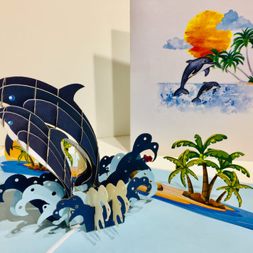 Mother & Baby Dolphins Origami Pop Cards 3D Pop Up Greeting Card Happy Birthday Thank You Handmade Gift Thinking of You Blank Card for Any Occasion Happy Mother's Day Happy Father's Australiana Celebrate the Beauty of Flower