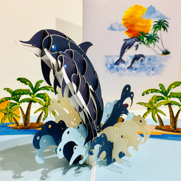 Mother & Baby Dolphins Origami Pop Cards 3D Pop Up Greeting Card Happy Birthday Thank You Handmade Gift Thinking of You Blank Card for Any Occasion Happy Mother's Day Happy Father's Australiana Celebrate the Beauty of Flower