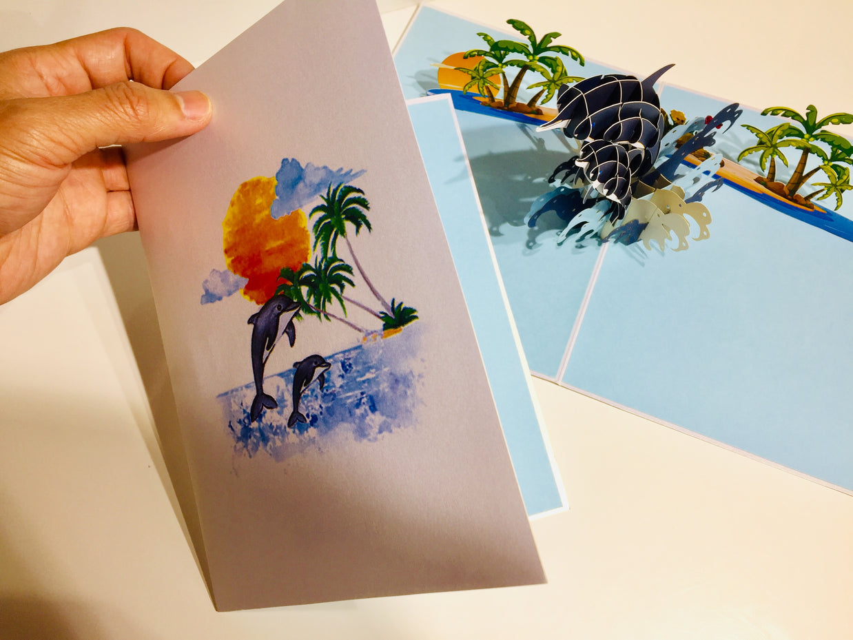Mother & Baby Dolphins Origami Pop Cards 3D Pop Up Greeting Card Happy Birthday Thank You Handmade Gift Thinking of You Blank Card for Any Occasion Happy Mother's Day Happy Father's Australiana Celebrate the Beauty of Flower