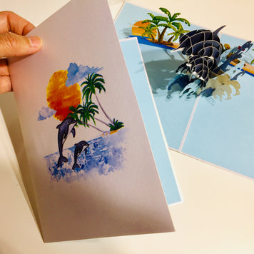 Mother & Baby Dolphins Origami Pop Cards 3D Pop Up Greeting Card Happy Birthday Thank You Handmade Gift Thinking of You Blank Card for Any Occasion Happy Mother's Day Happy Father's Australiana Celebrate the Beauty of Flower