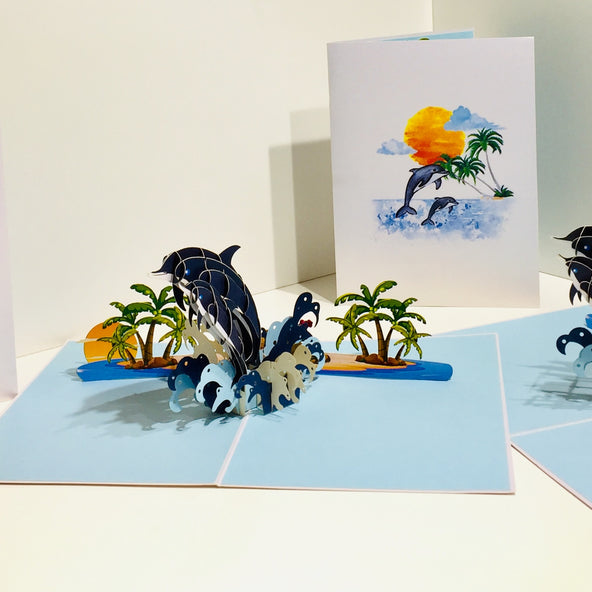 Mother & Baby Dolphins Origami Pop Cards 3D Pop Up Greeting Card Happy Birthday Thank You Handmade Gift Thinking of You Blank Card for Any Occasion Happy Mother's Day Happy Father's Australiana Celebrate the Beauty of Flower