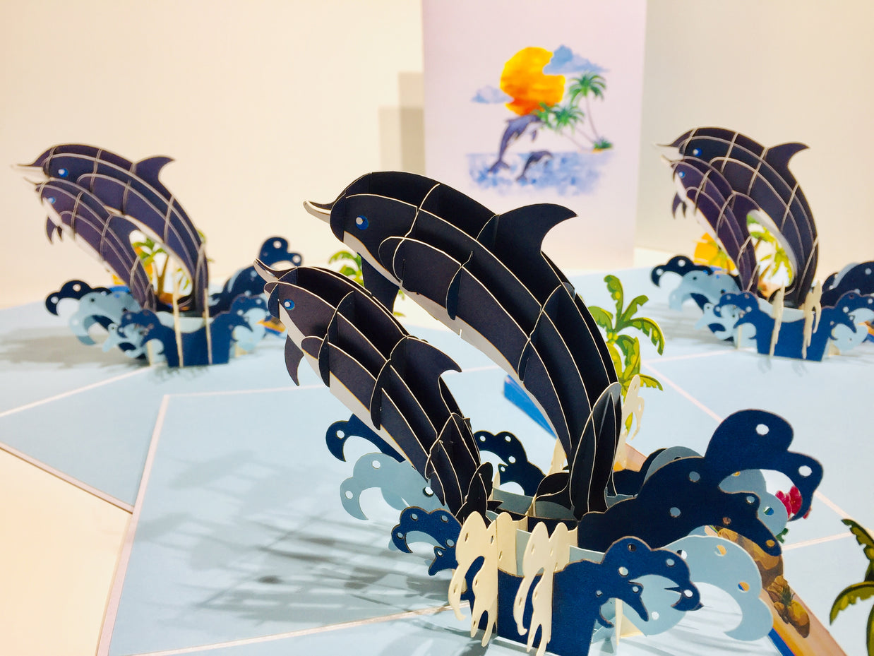 Mother & Baby Dolphins Origami Pop Cards 3D Pop Up Greeting Card Happy Birthday Thank You Handmade Gift Thinking of You Blank Card for Any Occasion Happy Mother's Day Happy Father's Australiana Celebrate the Beauty of Flower