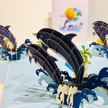 Mother & Baby Dolphins Origami Pop Cards 3D Pop Up Greeting Card Happy Birthday Thank You Handmade Gift Thinking of You Blank Card for Any Occasion Happy Mother's Day Happy Father's Australiana Celebrate the Beauty of Flower