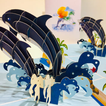 Mother & Baby Dolphins Origami Pop Cards 3D Pop Up Greeting Card Happy Birthday Thank You Handmade Gift Thinking of You Blank Card for Any Occasion Happy Mother's Day Happy Father's Australiana Celebrate the Beauty of Flower