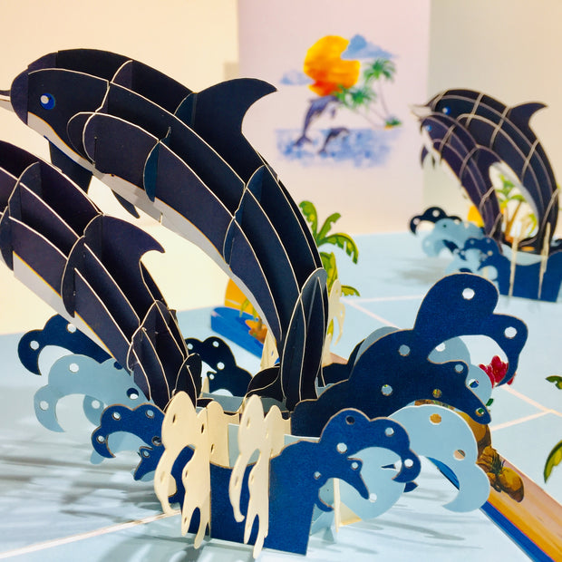 Mother & Baby Dolphins Origami Pop Cards 3D Pop Up Greeting Card Happy Birthday Thank You Handmade Gift Thinking of You Blank Card for Any Occasion Happy Mother's Day Happy Father's Australiana Celebrate the Beauty of Flower