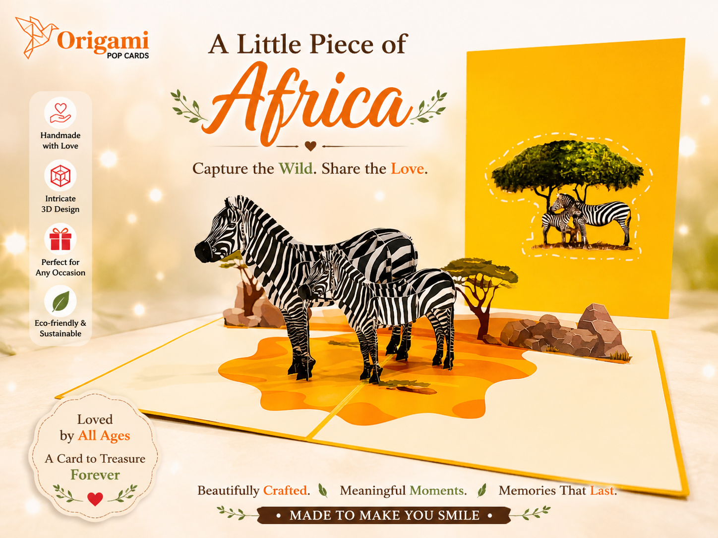 Mother & Baby Zebra Pop Up Card - Loved By All Ages Origami Pop Cards 3D Pop Up Greeting Card Happy Birthday Thank You Handmade Gift Thinking of You Blank Card for Any Occasion Happy Mother's Day Happy Father's Australiana Celebrate the Beauty