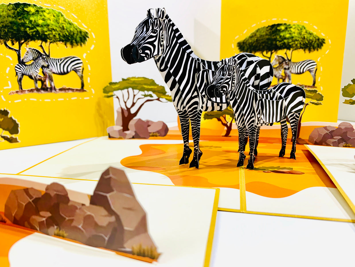 Mother & Baby Zebra Pop Up Card - Loved By All Ages Origami Pop Cards 3D Pop Up Greeting Card Happy Birthday Thank You Handmade Gift Thinking of You Blank Card for Any Occasion Happy Mother's Day Happy Father's Australiana Celebrate the Beauty