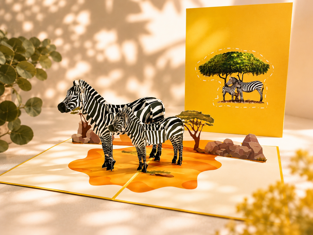 Mother & Baby Zebra Pop Up Card - Loved By All Ages Origami Pop Cards 3D Pop Up Greeting Card Happy Birthday Thank You Handmade Gift Thinking of You Blank Card for Any Occasion Happy Mother's Day Happy Father's Australiana Celebrate the Beauty
