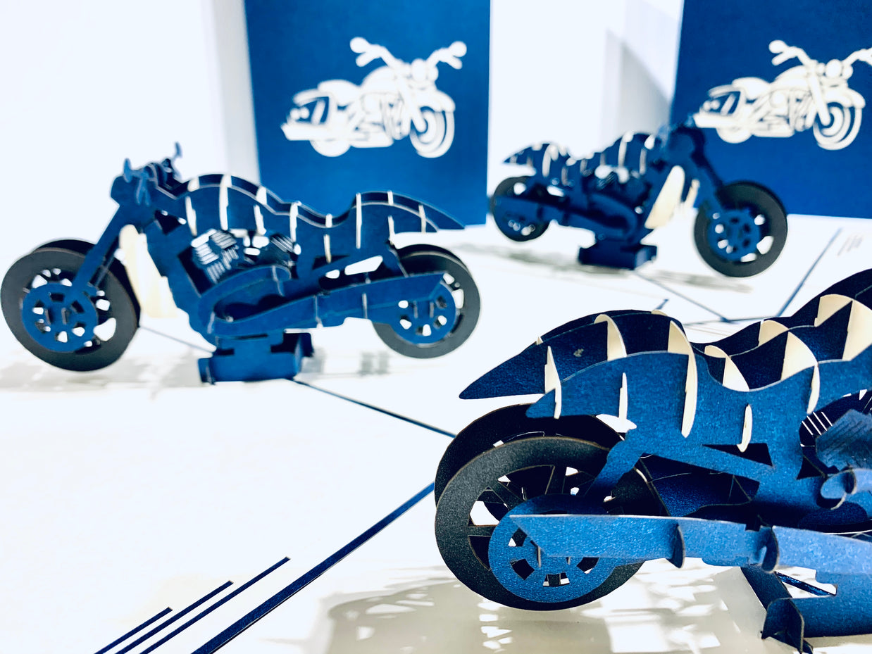 Royal Blue Motorbike - Perfect for Happy Father's Day Origami Pop Cards 3D Pop Up Greeting Card Celebrate Happy Birthday Thank You Handmade Best Wishes Gift Thinking of You Blank Card for Any Occasion Happy Mother's Day Australiana